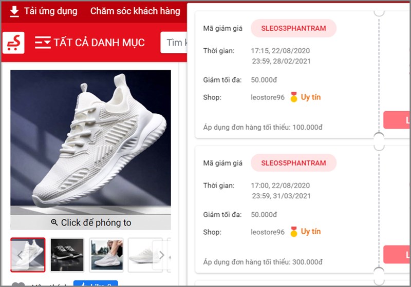 Nhận mã giảm giá từ các nhà bán hàng đang kinh doanh trên Sendo