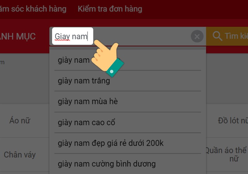 Gõ tìm kiếm sản phẩm cần mua