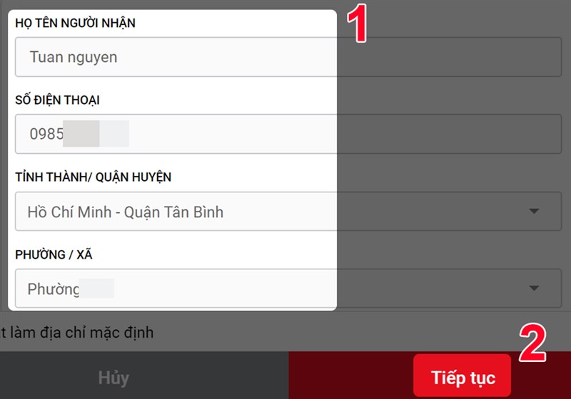 Nhập thông tin, địa chỉ nhận hàng của bạn