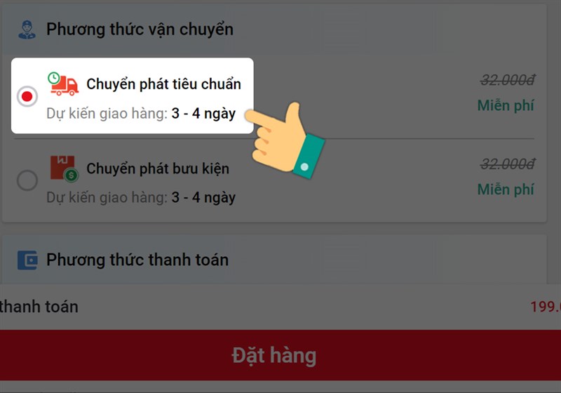 Chọn phương thức vận chuyển và xem thời gian dự kiến giao