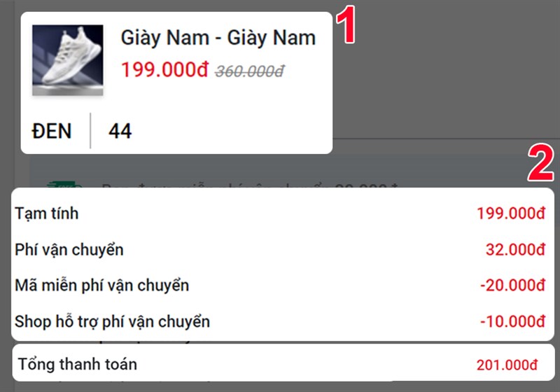 Xem lại thông tin sản phẩm, giá thanh toán