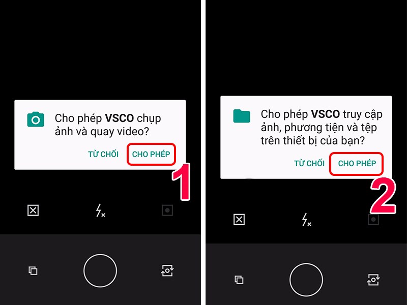 Cấp quyền cho ứng dụng VSCO truy cập camera và thư viện ảnh