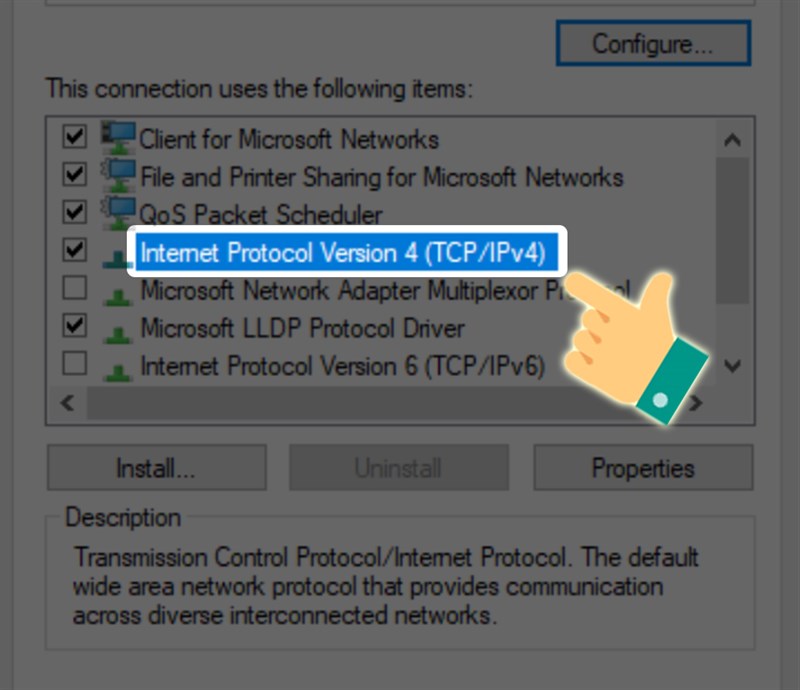 Nhấn đúp chuột vào Internet Protocol Version 4