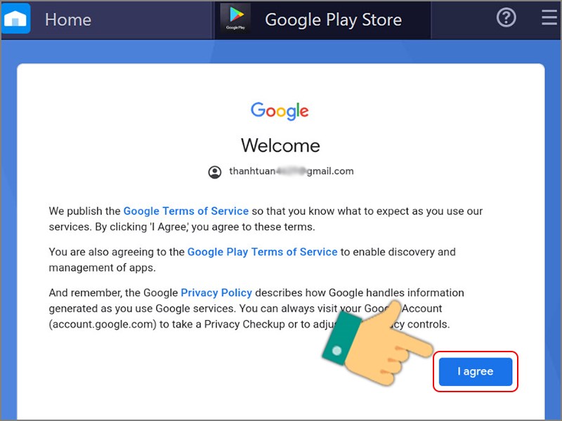 Nhấn vào I agree để xác nhận đồng ý các điều khoản