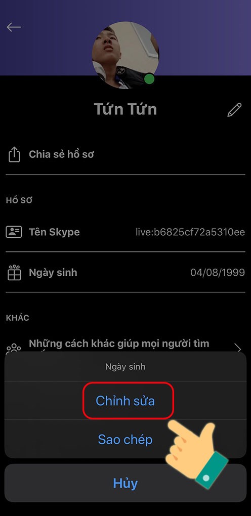Nhấn vào Chỉnh sửa ngày sinh 