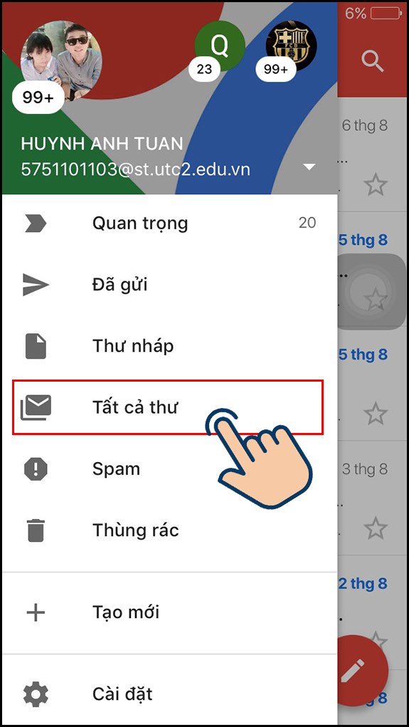 Chọn Tất cả thư. 