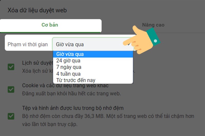 Phạm vi thời gian thực hiện xem lịch sử.