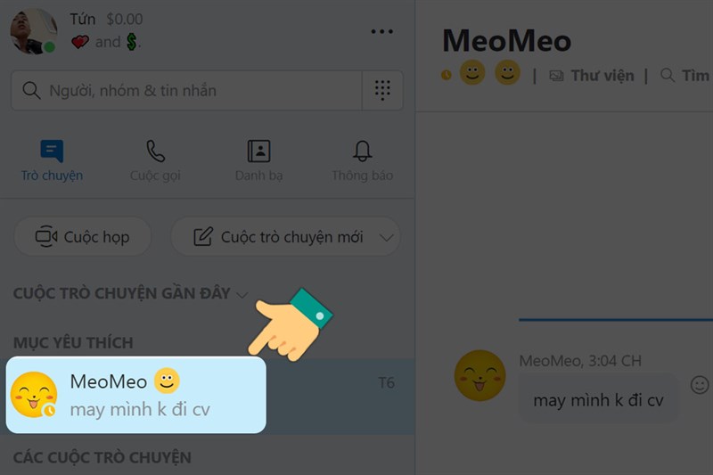 Mở cuộc hội thoại trên Skype có tin nhắn cần xóa