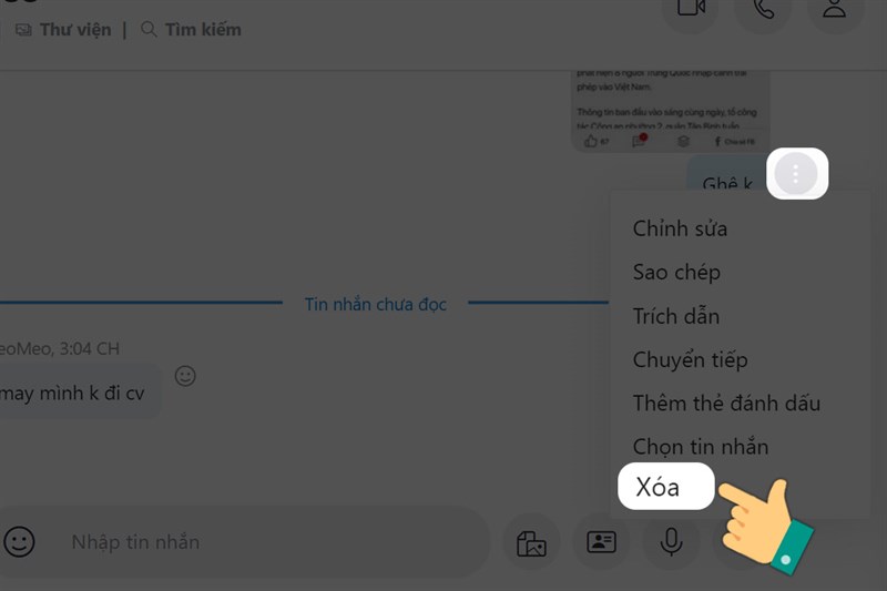 Nhấn vào biểu tượng ba chấm sau tin nhắn cần xóa