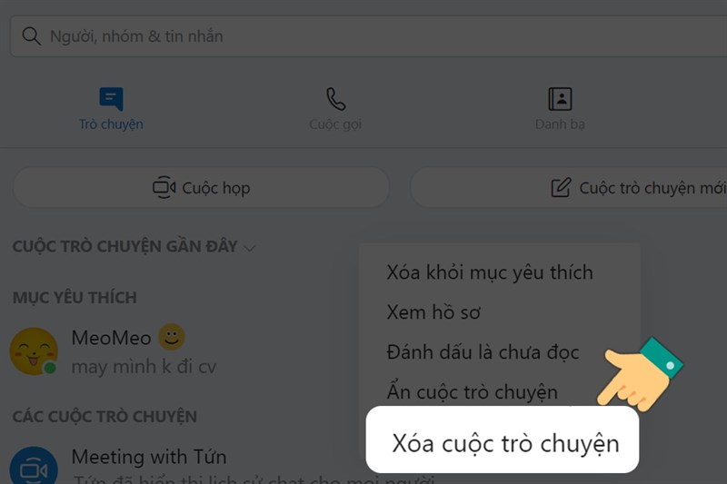 Nhấn xóa cuộc trò chuyện