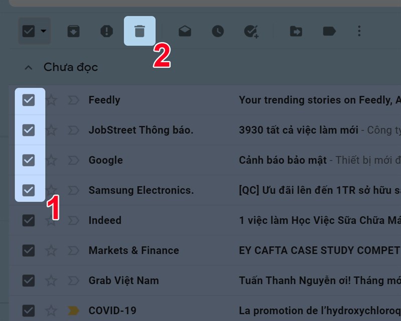 Xóa nhiều email một lúc