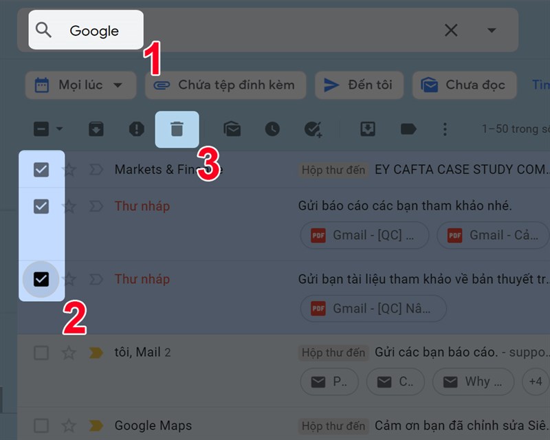 Lọc thư để xóa