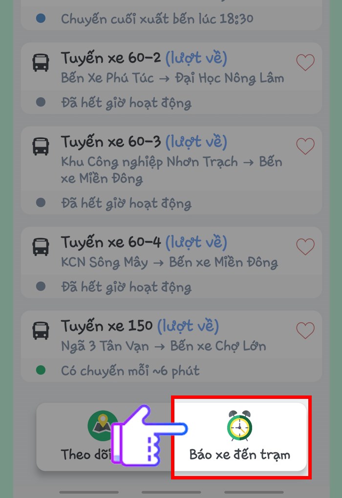 báo xe đến trạm