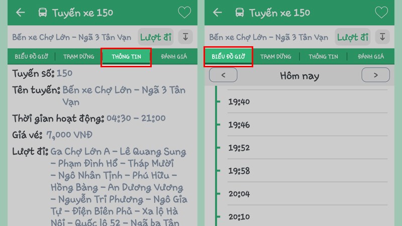 thông tin tuyến xe