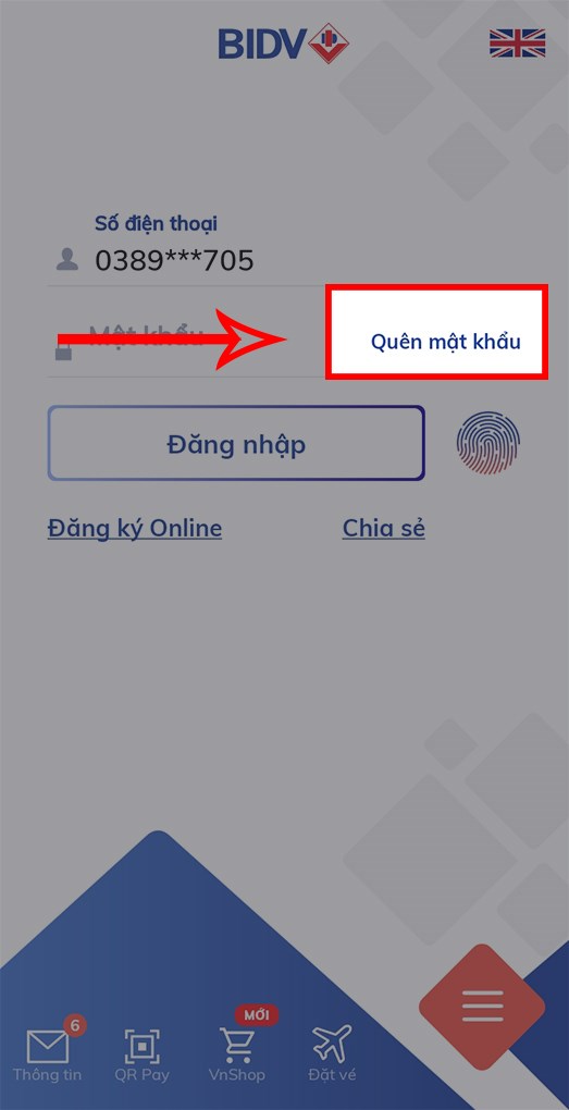 Nhấn vào Quên mật khẩu