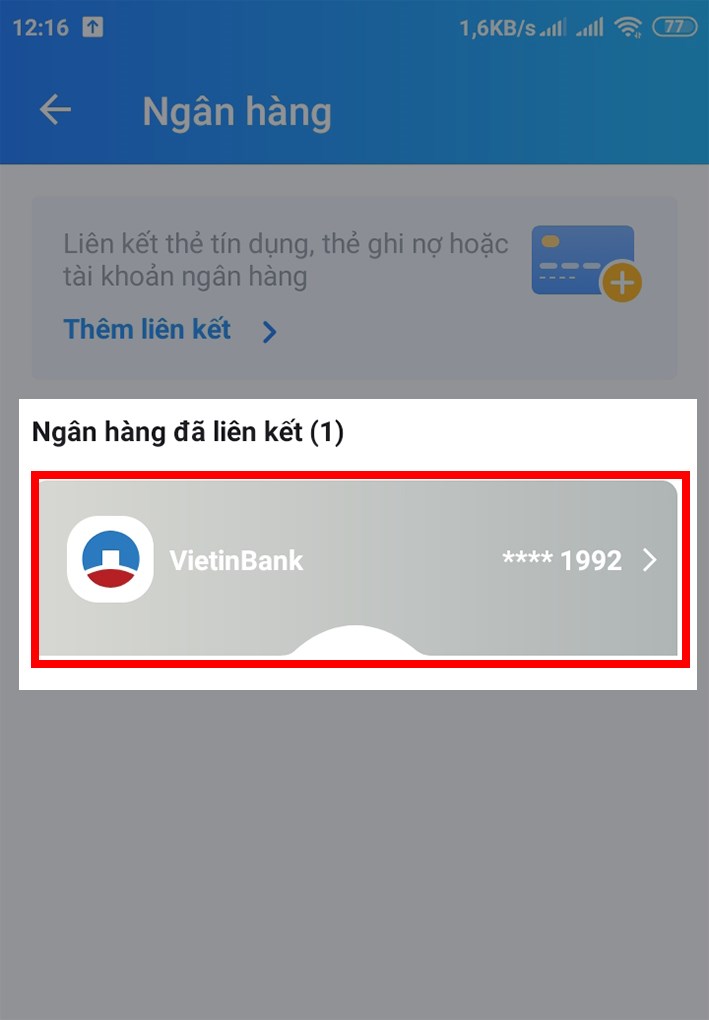 Chọn thẻ ng&acirc;n h&agrave;ng muốn hủy li&ecirc;n kết