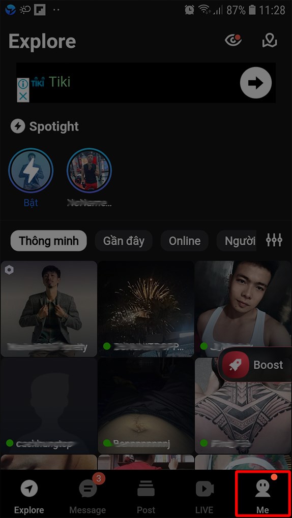 Vào giao diện chính của ứng dụng Blued và chọn mục Me