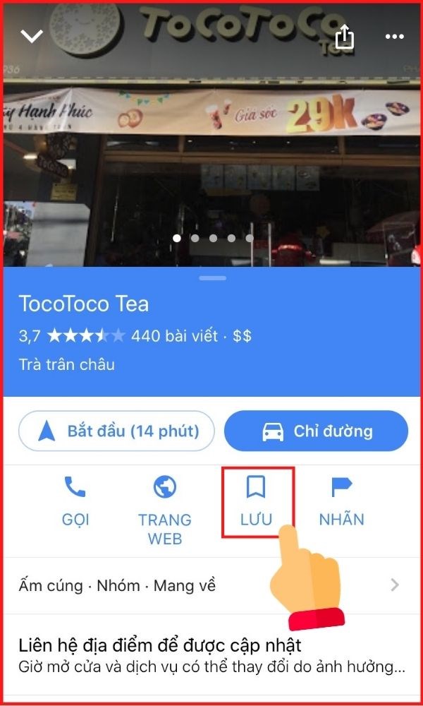 Lưu địa điểm Google Maps trên điện thoại