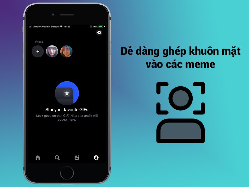 Dễ dàng ghép khuôn mặt vào các meme gif có sẵn trong ứng dụng