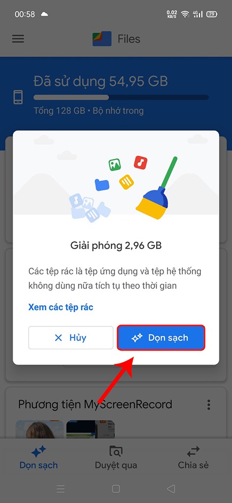 Chọn Dọn sạch.