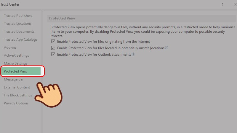 Cách bật/tắt tính năng Protected View khi mở tài liệu Microsoft Excel. 5