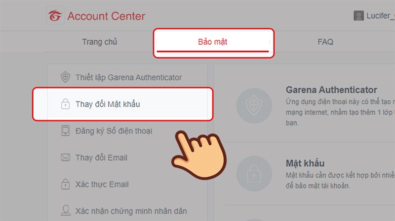 Hướng dẫn thay đổi mật khẩu tài khoản Garena 1