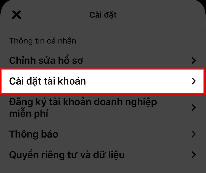 Chọn C&agrave;i đặt t&agrave;i khoản
