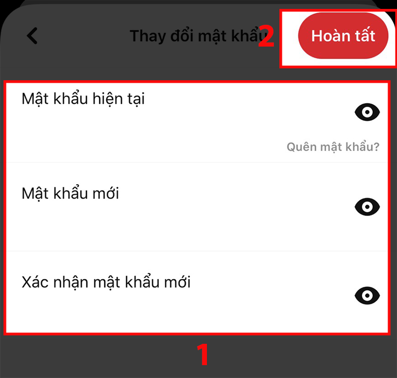 nhập mật khẩu hiện tại, mật khẩu mới