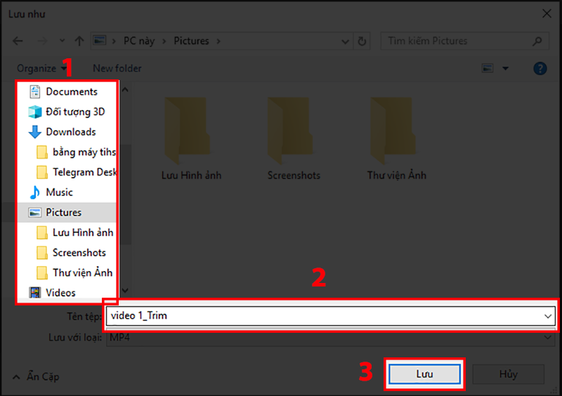 Đặt tên File và chon vị trí lưu video vừa cắt 