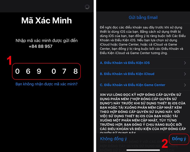 Xác minh số điện thoại và đồng ý các điều khoản