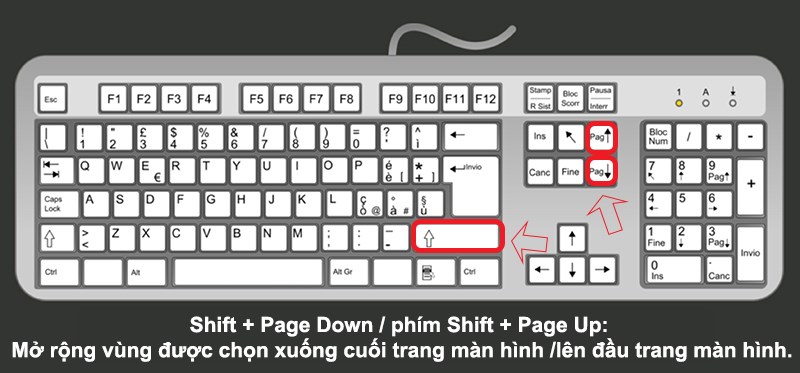 Shift + Page Down / phím Shift + Page Up