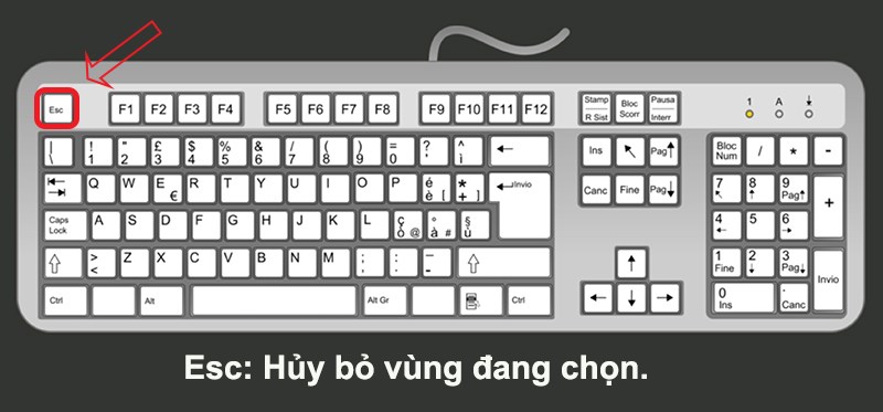 Esc: Hủy bỏ vùng đang chọn.