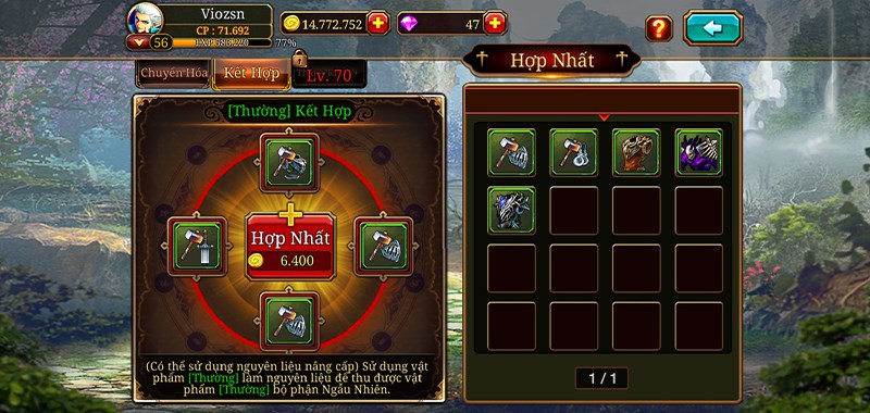 Giao diện kết hợp trang bị