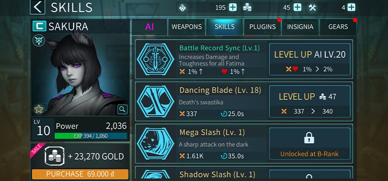 Người chơi c&oacute; thể học th&ecirc;m kỹ năng cũng như n&acirc;ng cấp ch&uacute;ng