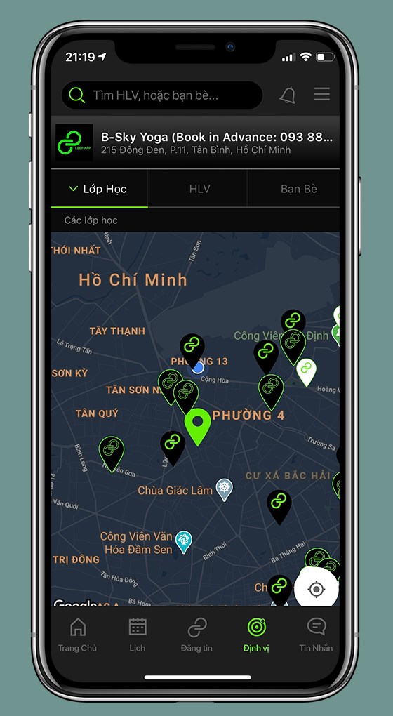 Chế độ định vị tìm địa chỉ, lớp học, phòng tập xung quanh