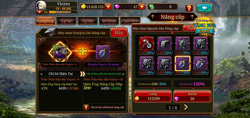 Giao diện n&acirc;ng cấp cường ho&aacute; trang bị