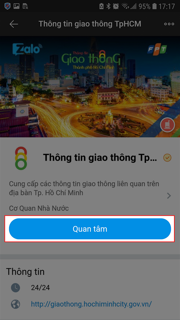 Nhấn quan tâm trên trang TTGT TpHCM