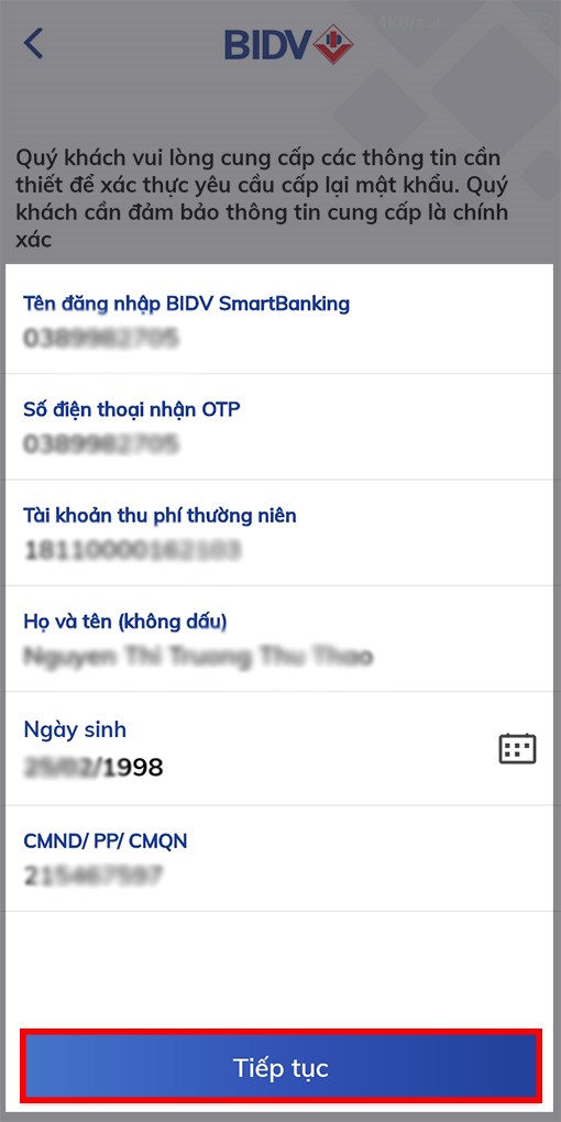 Điền thông tin cá nhân