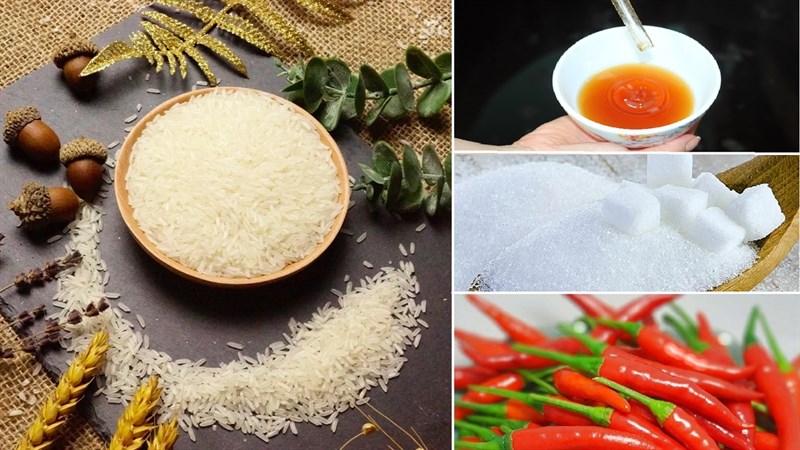 Nguyên liệu món ăn gạo rang gia vị tỏi ớt