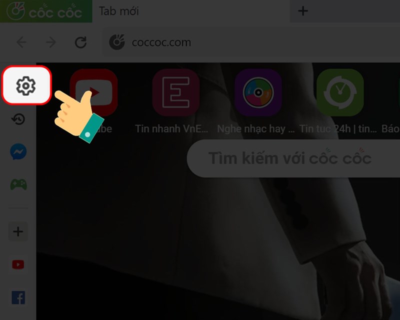 Nhấn vào biểu tượng cài đặt trên trình duyệt Cốc Cốc