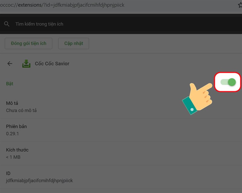 Bật tiện ích Cốc Cốc Savior 