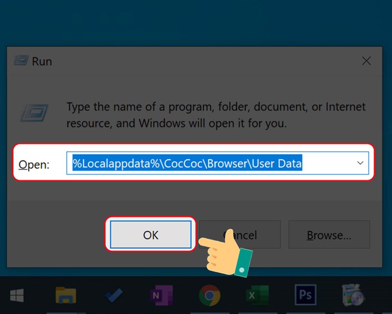 Mở Run gõ tìm kiếm %Localappdata%\CocCoc\Browser\User Data
