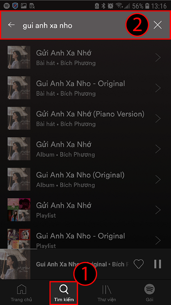 Tìm kiếm bài hát Spotify trên điện thoại