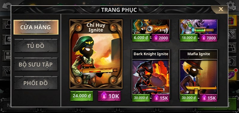 Trang phục trong Stickman Legend
