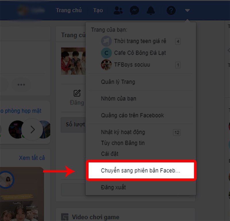 Chọn Chuyển sang phiên bản Facebook mới.