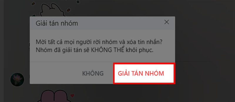 Xác nhận giải tán nhóm Zalo trên máy tính