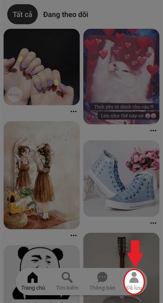 Vào mục Đã lưu