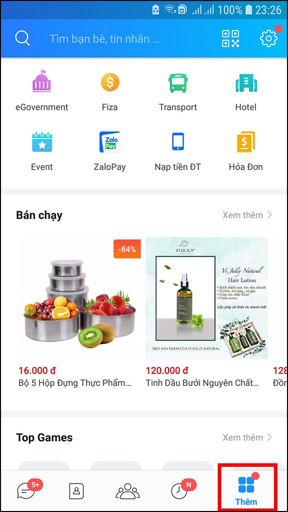 Mở ứng dụng Zalo tr&ecirc;n điện thoại, chọn Th&ecirc;m ở ph&iacute;a g&oacute;c cuối b&ecirc;n phải m&agrave;n h&igrave;nh