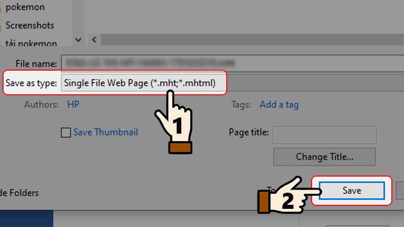 chọn lưu với định dạng là Single File Web Page (.mht)