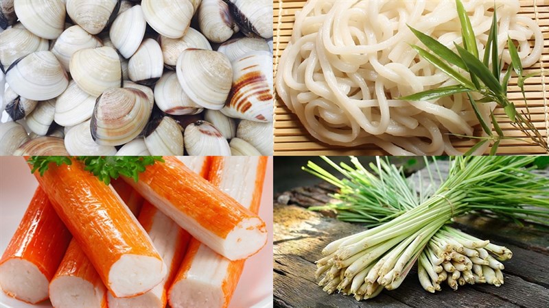 Nguyên liệu thực hiện món mì udon nghêu (ngao)